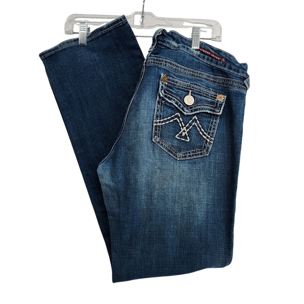 Vigoss Size 13 Blue Jeans Y2K McBling Western Boho Distressed Thick Stitch Denim